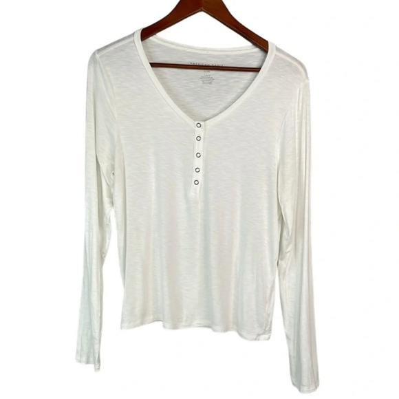 AMERICAN EAGLE White Soft & Sexy Slub Henley Shirt  Snap Long Sleeves L - Picture 2 of 10